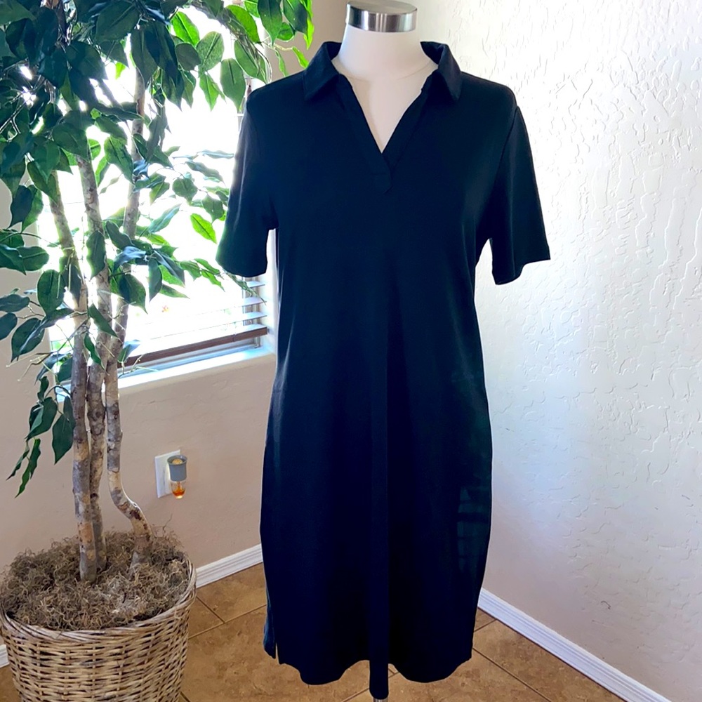 Isaac Mizrahi Live! Essentials Pima Cotton Split Neck Dress ~ Black